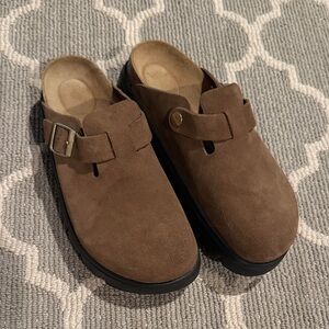 Papillio women’s Brown Suede Loafers with Buckle